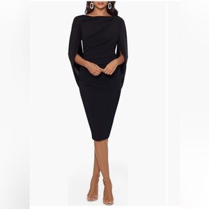 NWOT Betsy & Adam Cape Sleeve Crepe Sheath Dress, size 8, black